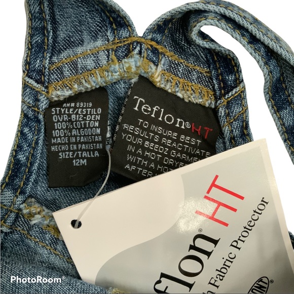 Beedz Baby Bib Overalls Denim Jean Onesie Snap Adjustable Straps Unisex 12 Mo - Picture 3 of 11